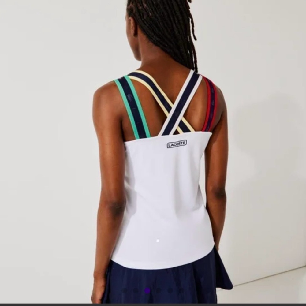 Lacoste White Tank Top with Striped Crossback Straps size 38